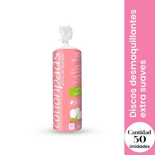 DISCOS DE ALGODÓN – COTTONPADS – LIMPIEZA SUAVE Y EFECTIVA – 50 UNIDADES