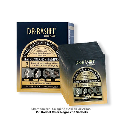 Shampoo 2en1 Colageno Y Aceite De Argan - Dr, Rashel Color negro x 10 Sachets