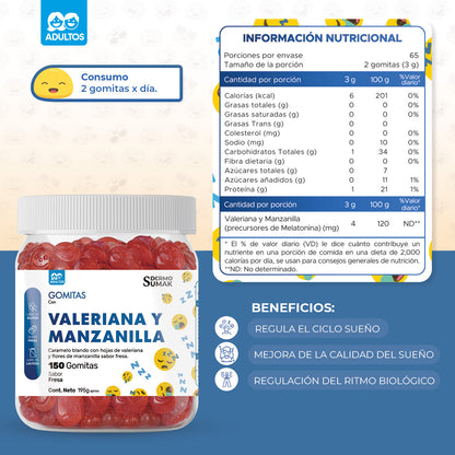 Gomitas Valeriana y Manzanilla Adulto 150 Gomitas - Dermo Sumak