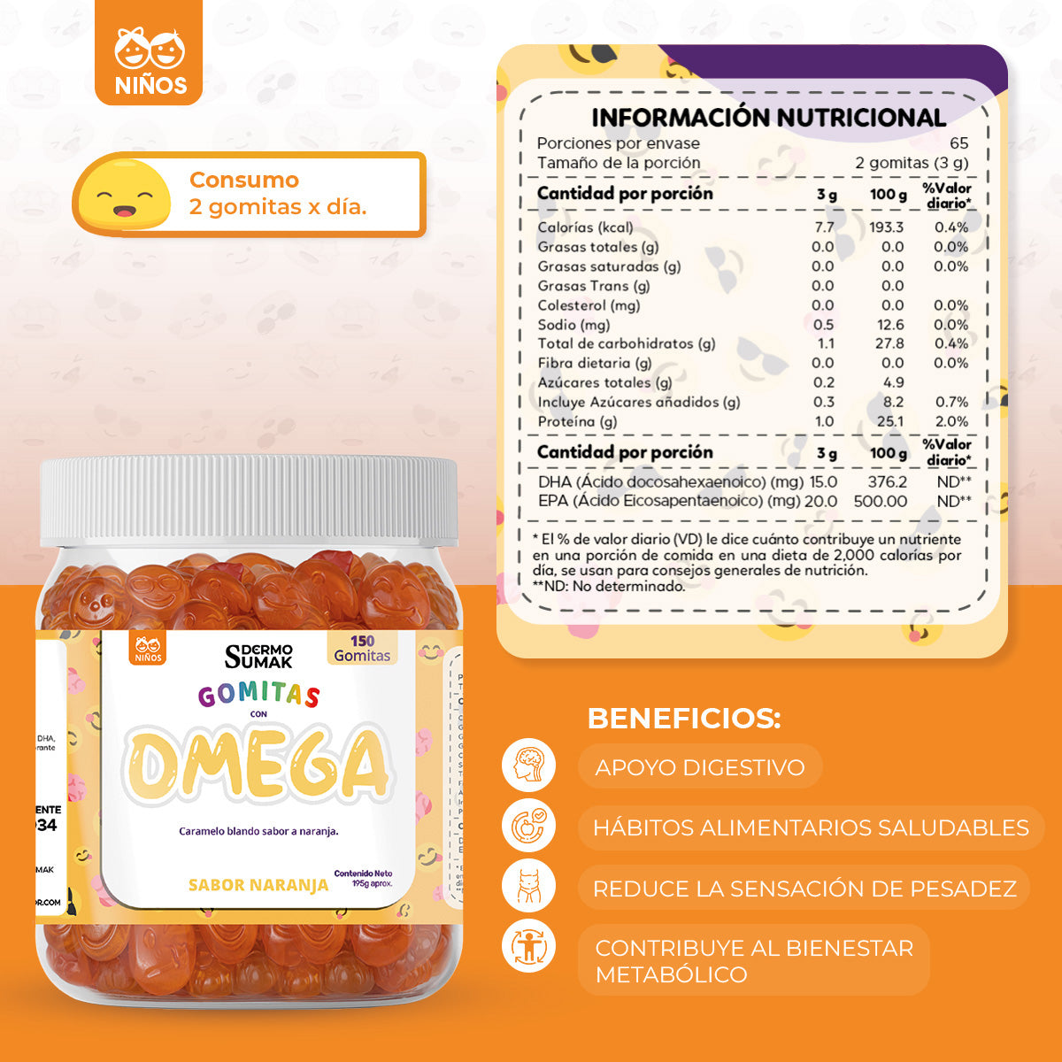 Gomitas Omega Niños 150 Gomitas - Dermo Sumak