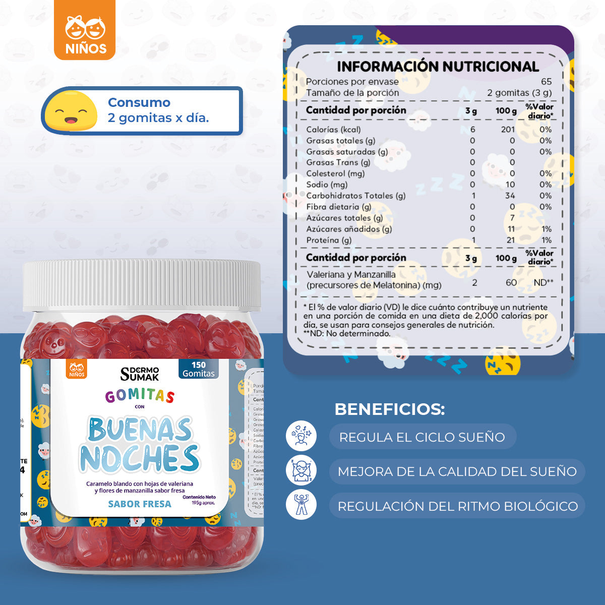 Gomitas Buenas Noches Niños 150 Gomitas - Dermo Sumak