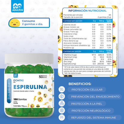 Gomitas Espirulina Adulto 150 Gomitas - Dermo Sumak