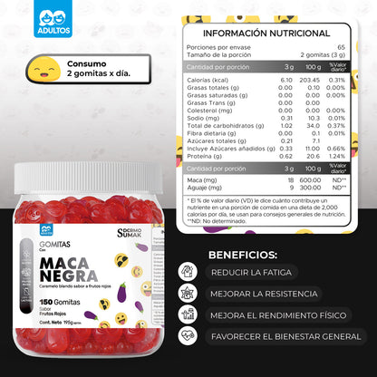 Gomitas Maca Negra Adulto 150 Gomitas - Dermo Sumak