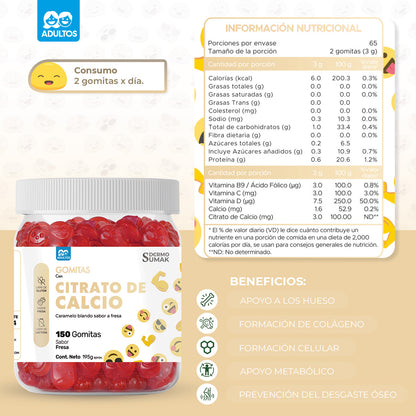 Gomitas Calcio Adulto 150 Gomitas - Dermo Sumak