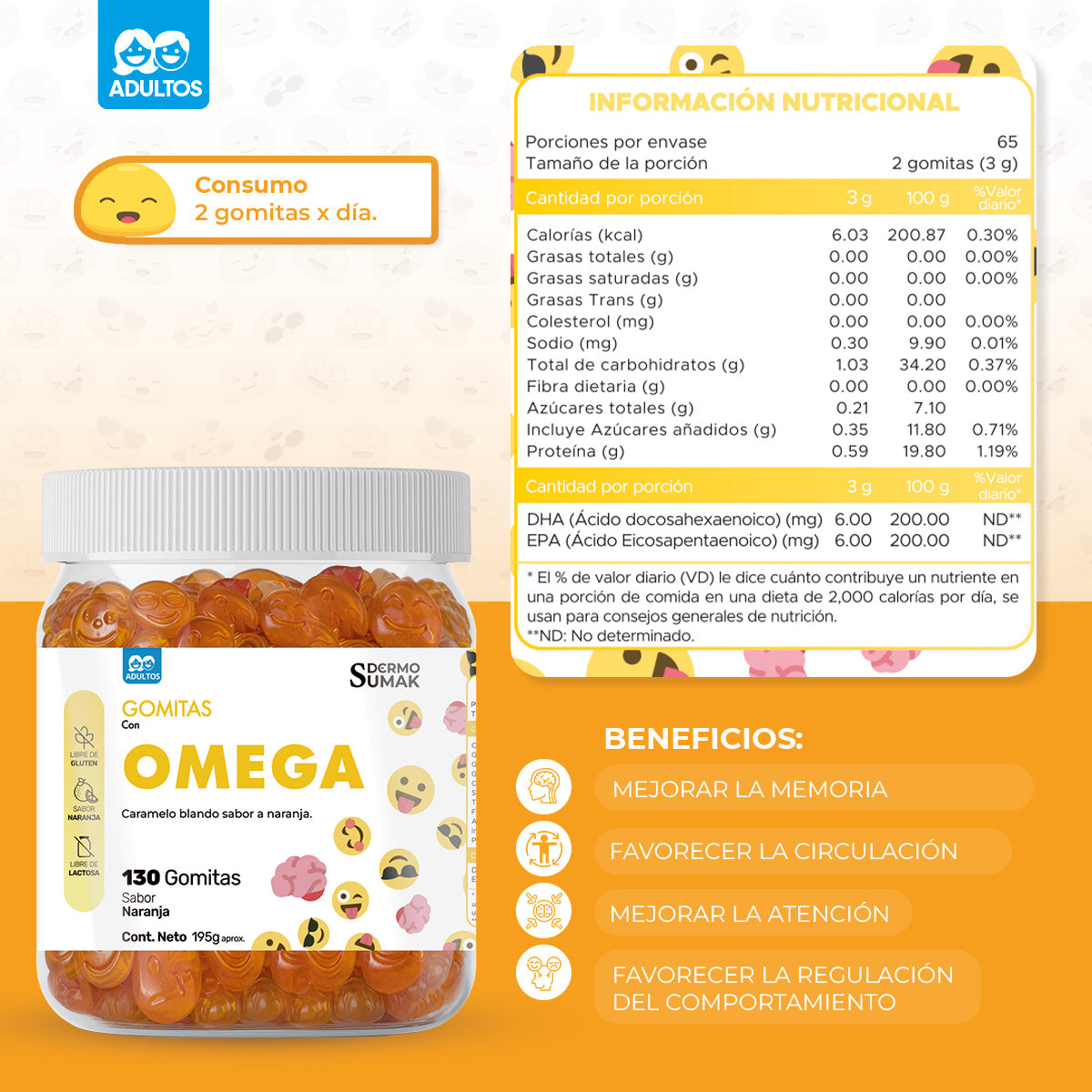 GOMITAS OMEGA - ADULTO 130 GOMITAS - DERMO SUMAK