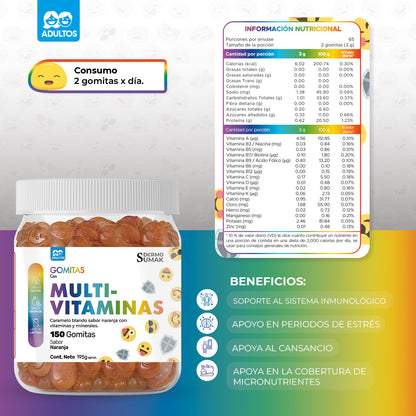 Gomitas Multi-Vitaminas Adulto 150 Gomitas - Dermo Sumak