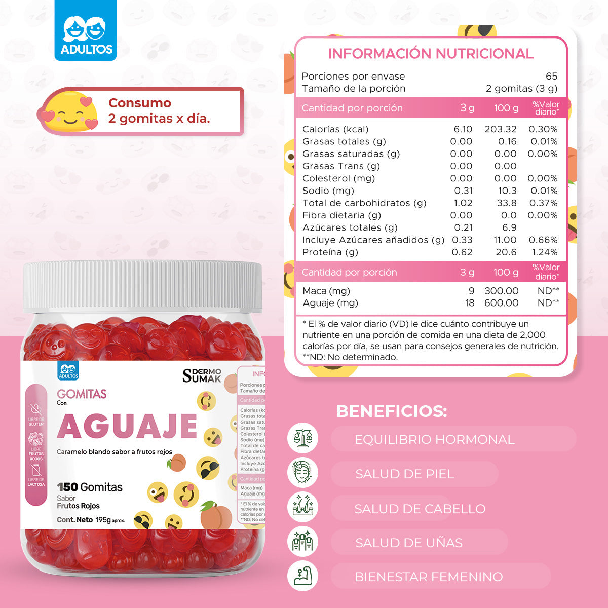 Gomitas Aguaje Adulto 150 Gomitas - Dermo Sumak