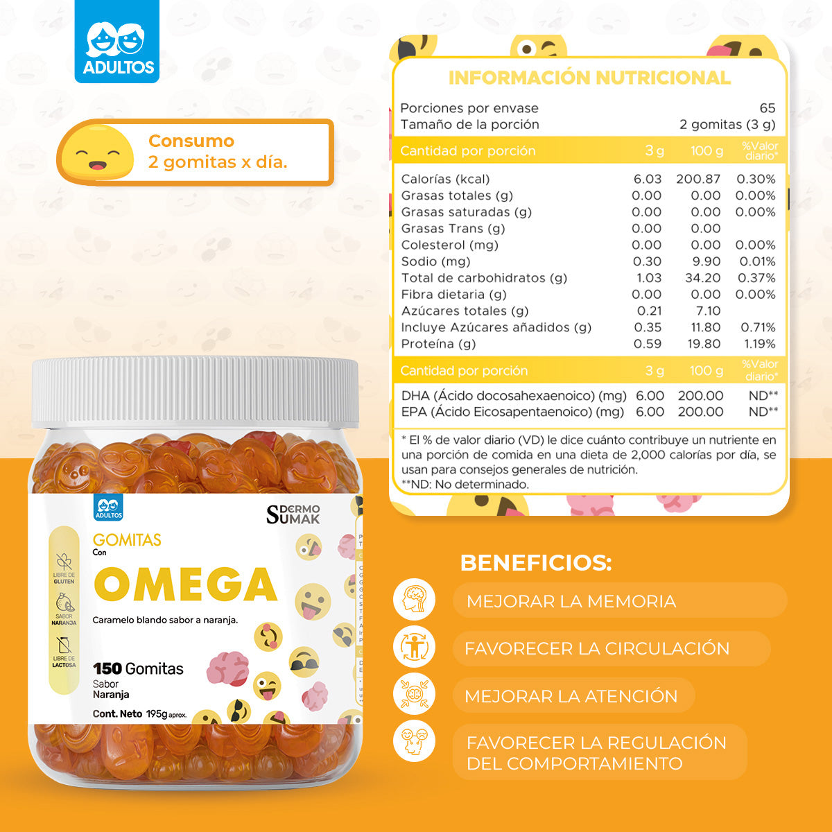Gomitas Omega Adulto 150 Gomitas - Dermo Sumak
