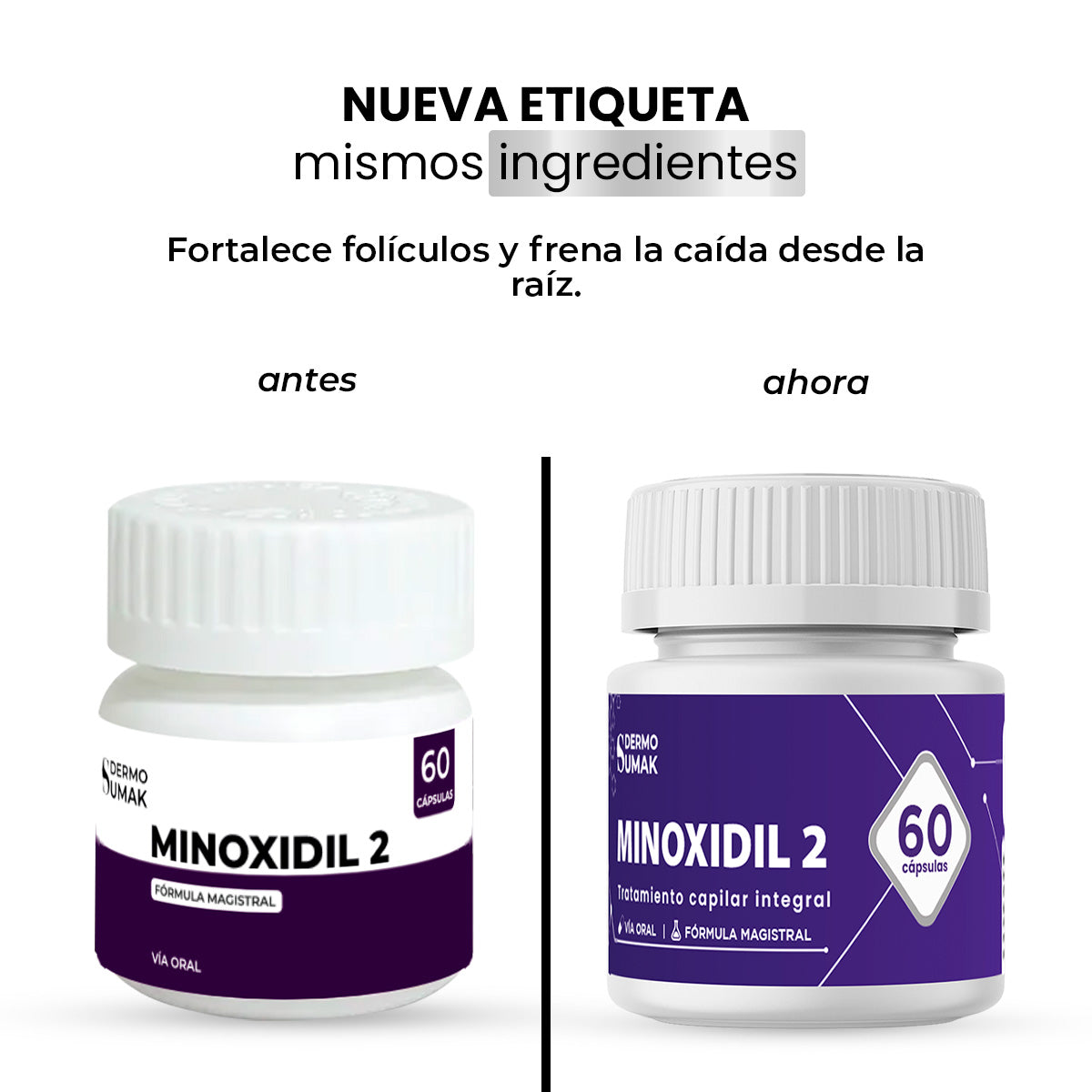DERMOSUMAK – SUPLEMENTO PARA CRECIMIENTO CAPILAR – MINOXIDIL 2 MG 60 CÁPSULAS