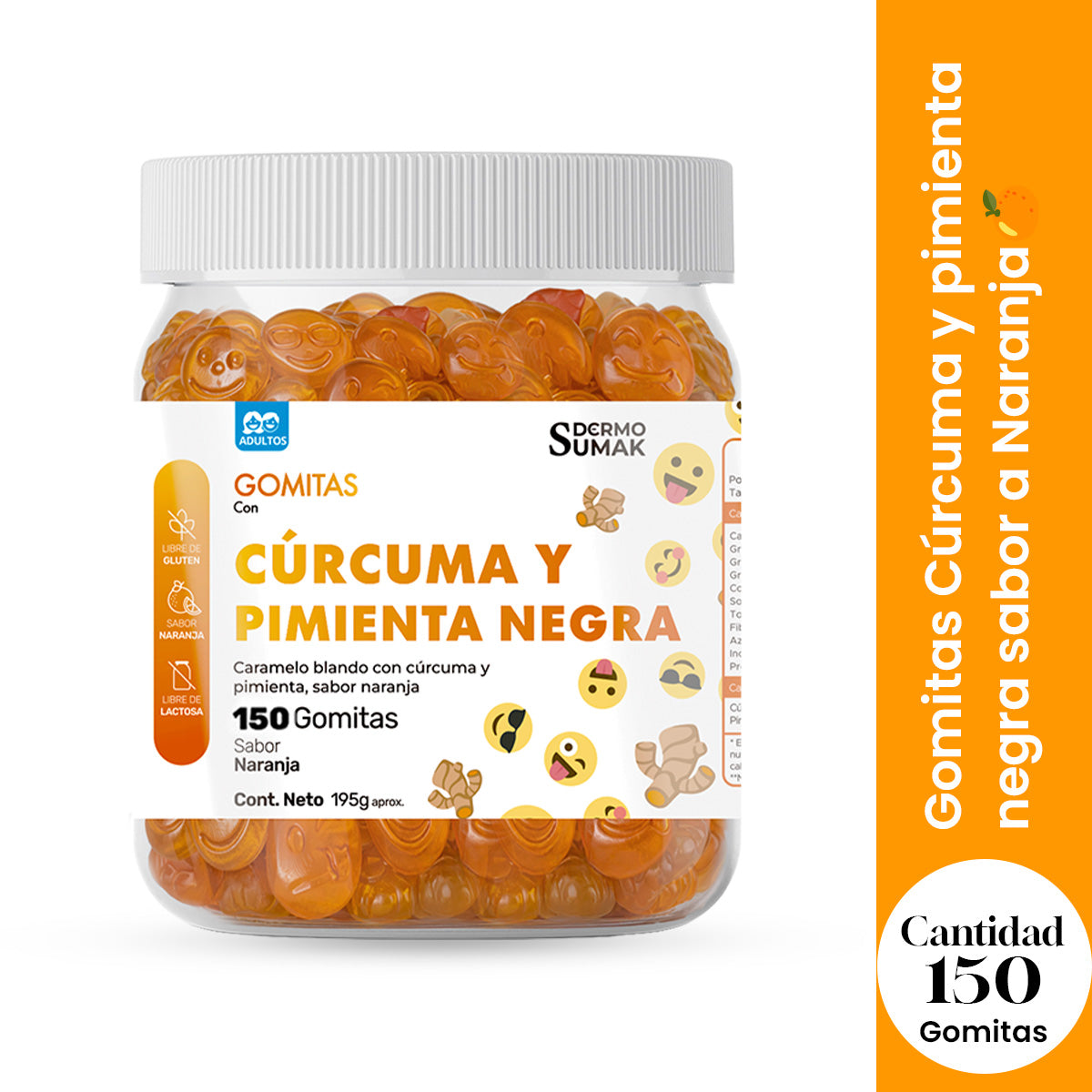 Gomitas Cúrcuma y Pimienta Negra Adulto 150 Gomitas - Dermo Sumak