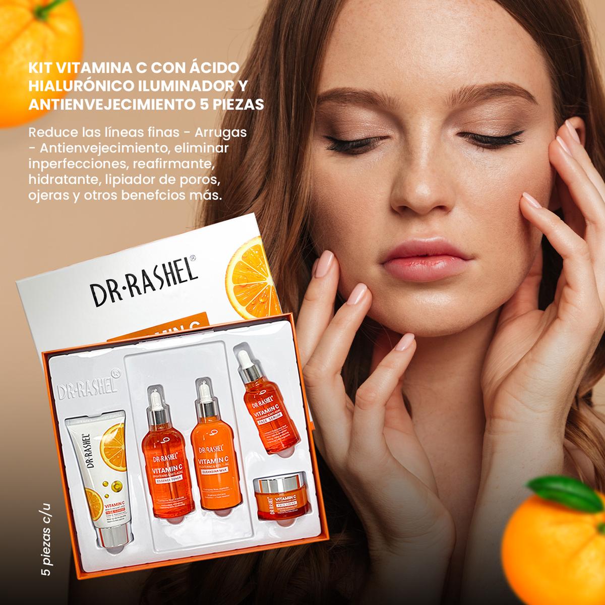 Dr. Rashel Kit de Vitamina C y Ácido Hialurónico – Antienvejecimiento – 5 Piezas