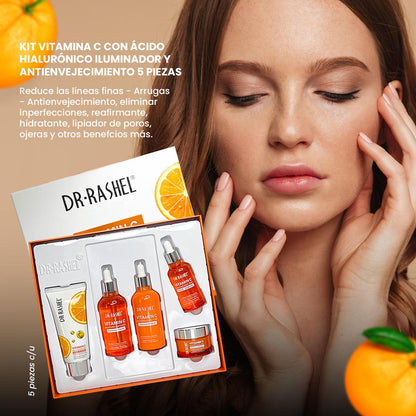 Dr. Rashel Kit de Vitamina C y Ácido Hialurónico – Antienvejecimiento – 5 Piezas