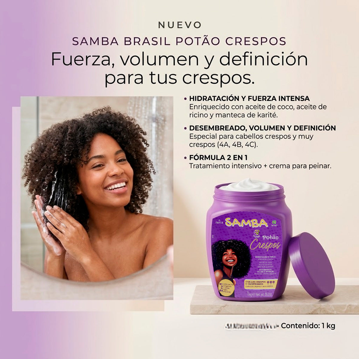 PREVENTA - NAZCA Samba Potão Crespos 2 en 1: Crema de Tratamiento y Peinar 1kg