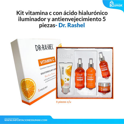 Dr. Rashel Kit de Vitamina C y Ácido Hialurónico – Antienvejecimiento – 5 Piezas