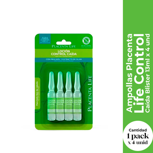 Placenta Life Ampollas Anticaída para Cabello – Control Caída Capilar – Blister 13ml x 4 Unidades